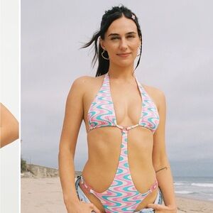 Frankie's Bikinis Pink and Blue Cutout Bikini